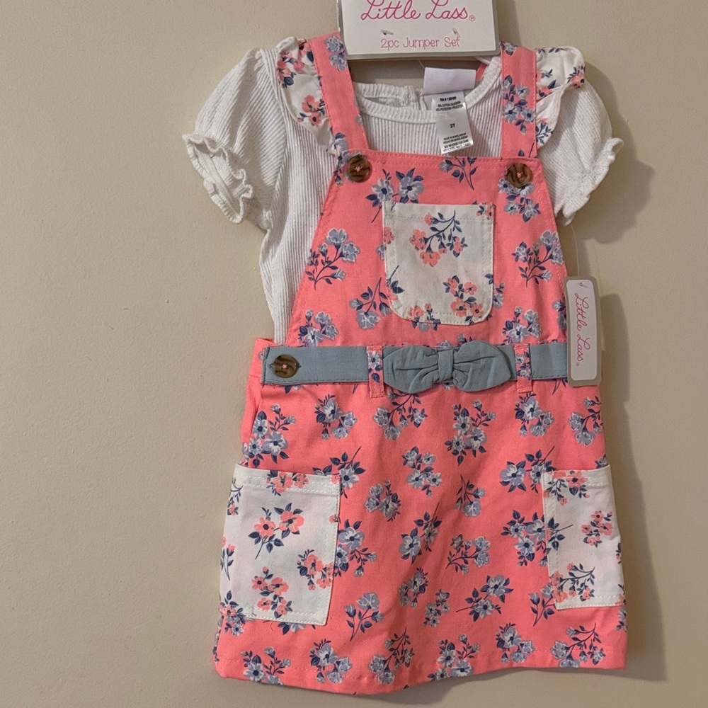 Little Lass Pink Floral Jumper with White Top